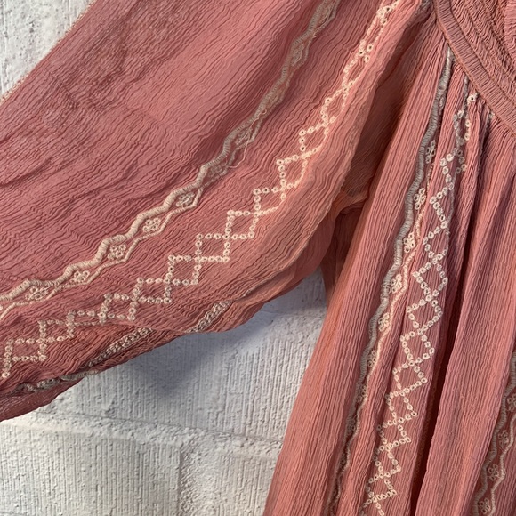 ANTHROPOLOGIE FLOREAT Orchard Off the Shoulder Drop Waist Dress Rose Blush sz M - Picture 6 of 10